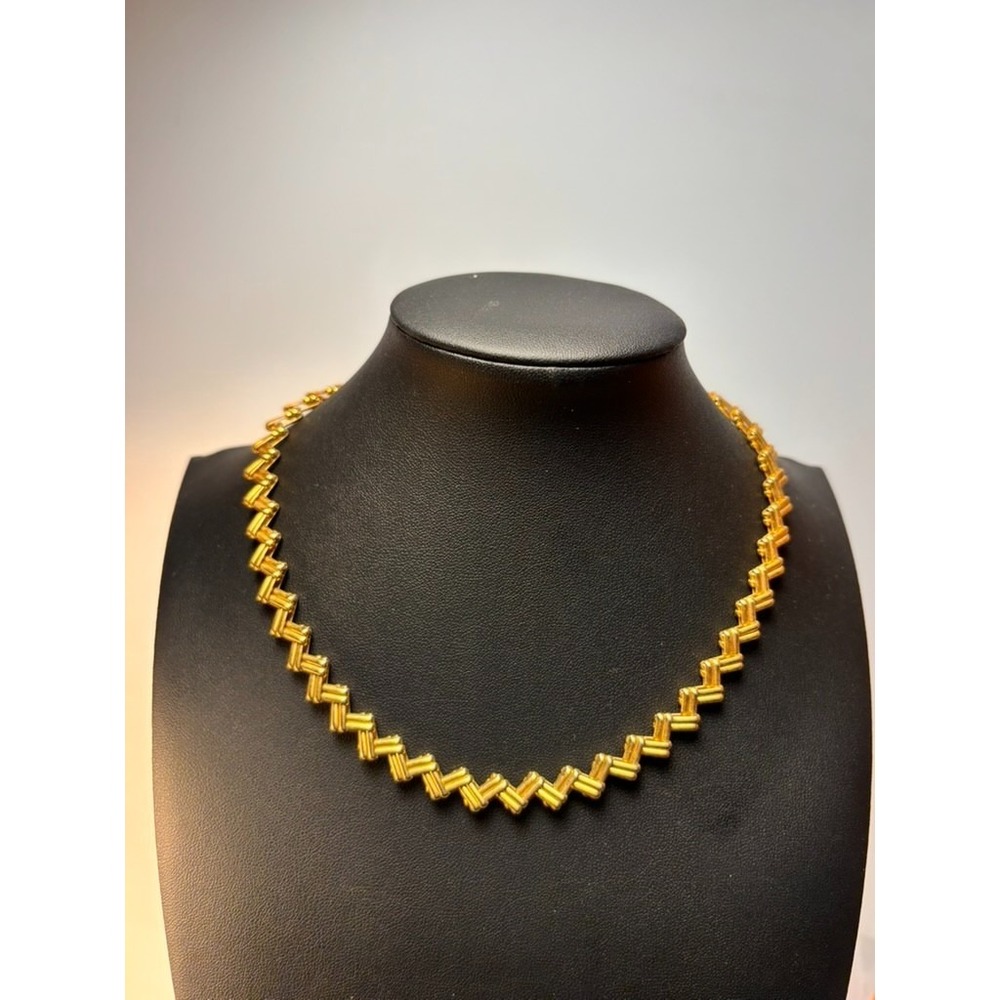 Gold Tone Necklace Yellow Chevron Textured Zigzag Link Geometric Choker